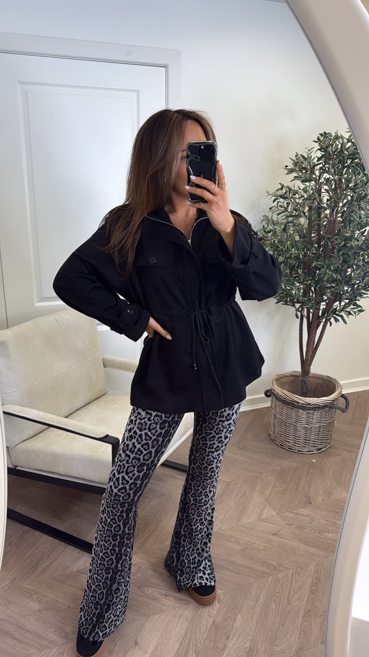 ABBEY black faux suede tie waist jacket