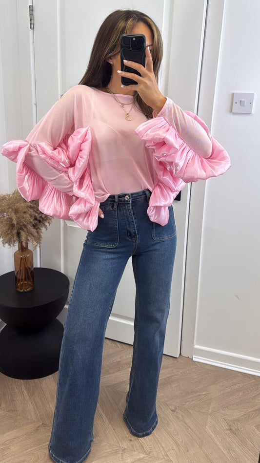 SASHA pink extreme sleeves top