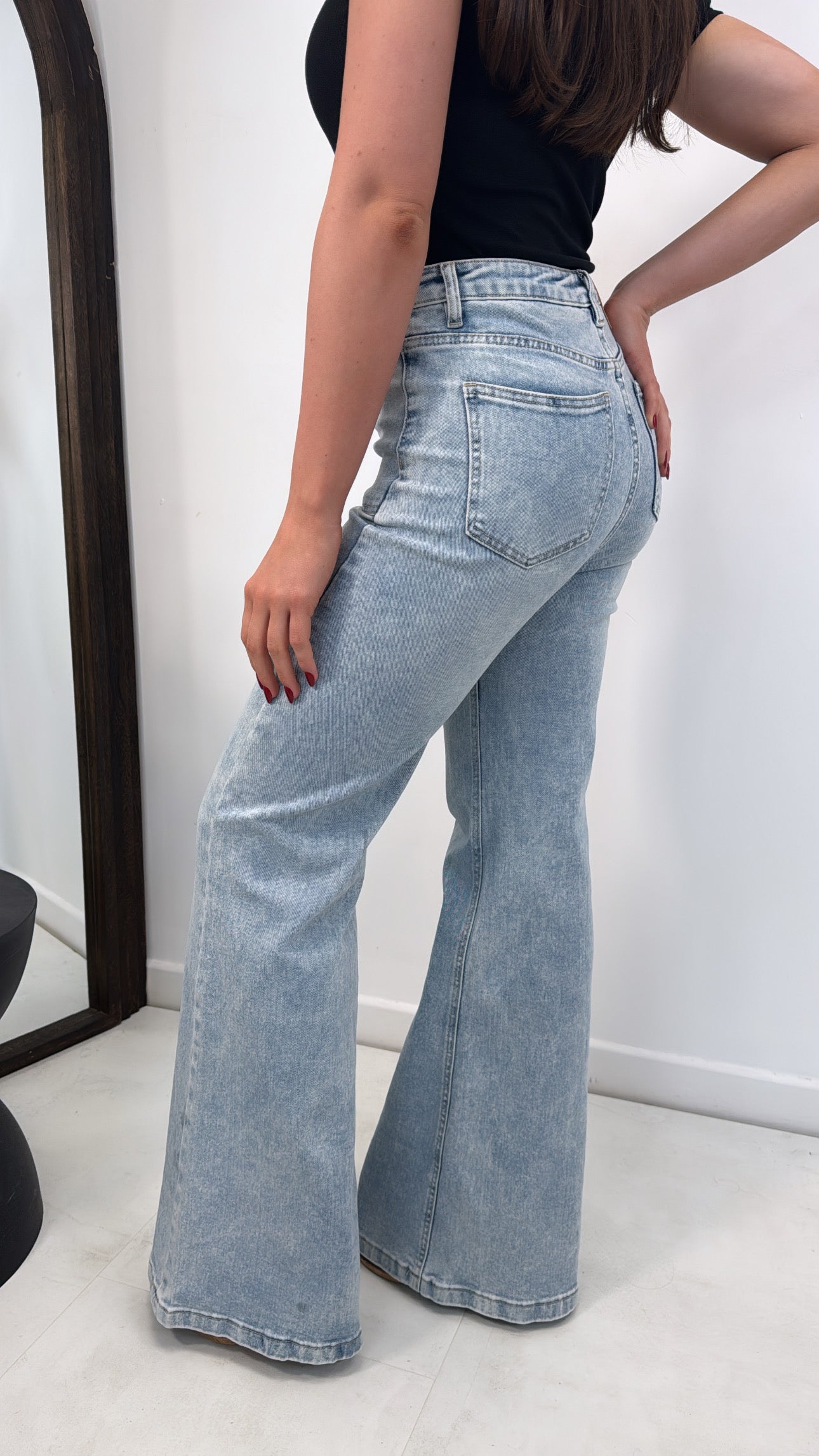 FERNE blue light wash wide leg denim jeans