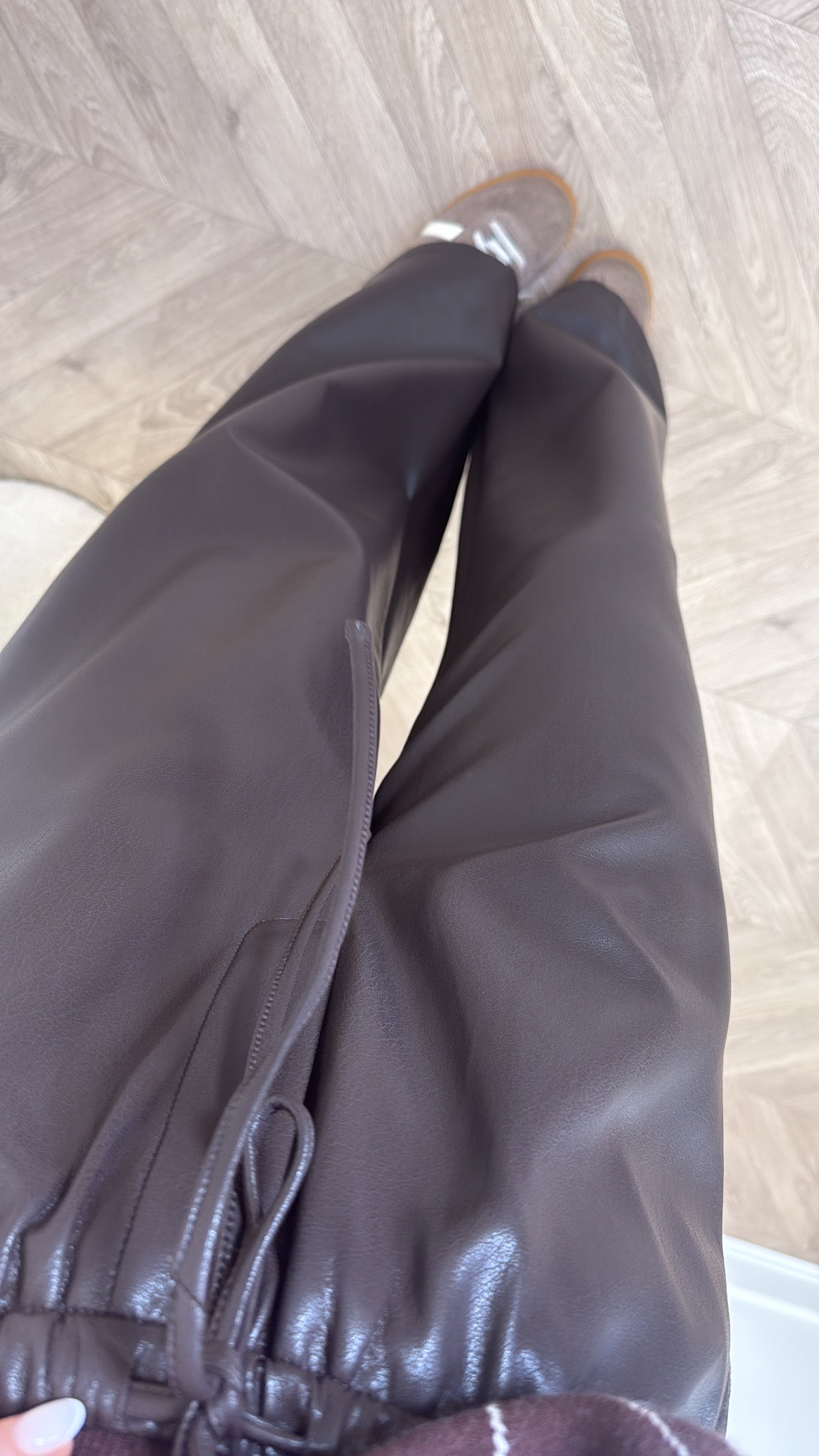 TATUM brown leather look wide leg joggers