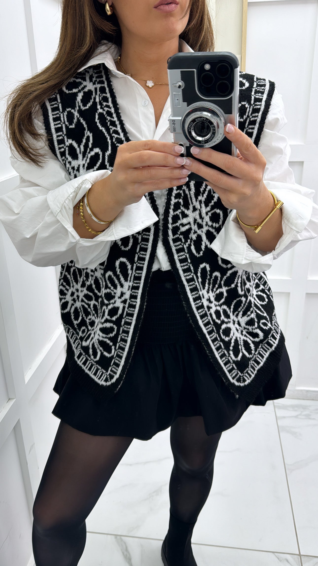 JOSIE black and white pattern knit waistcoat