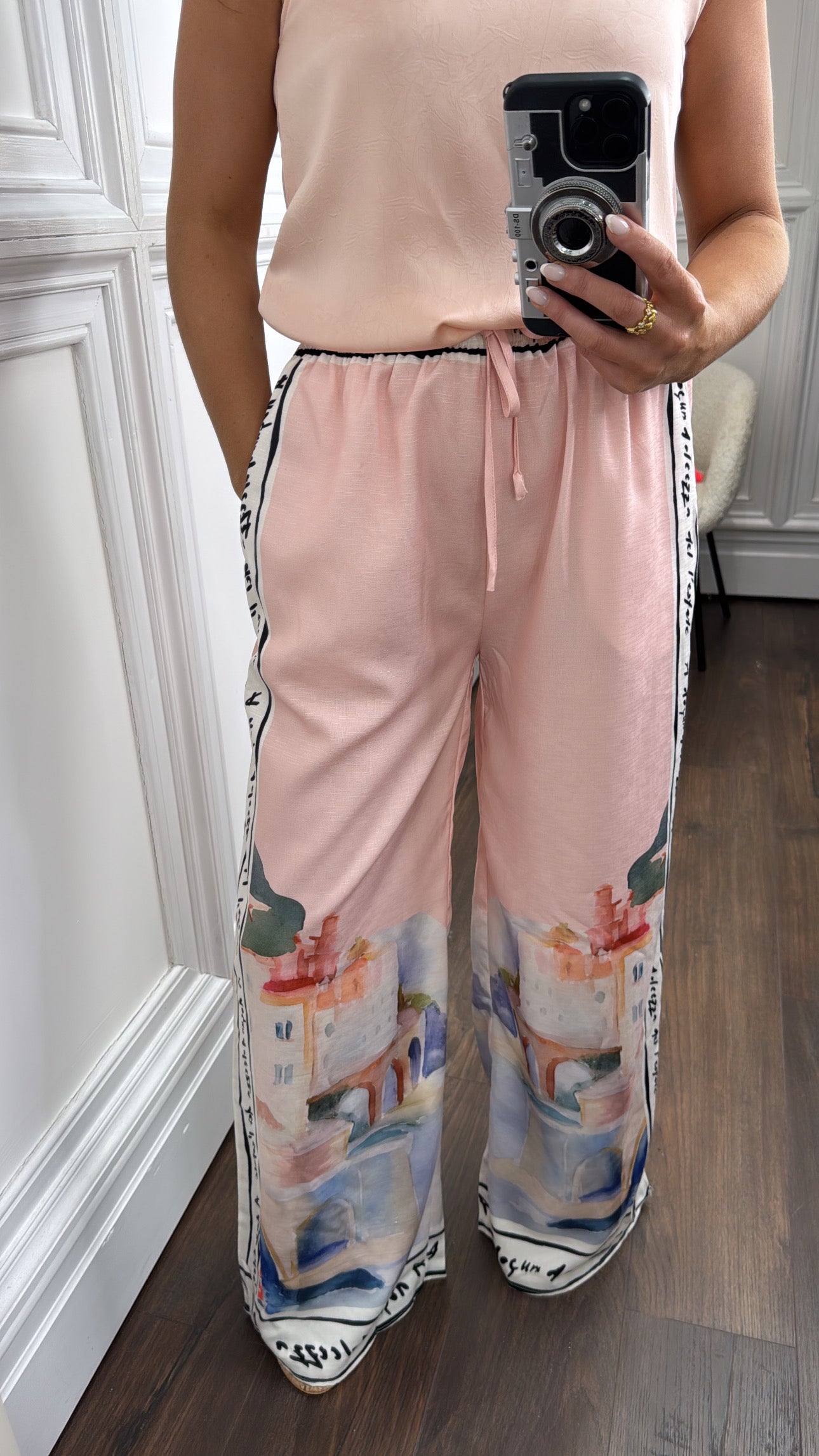 BIANCA pink print wide leg trousers
