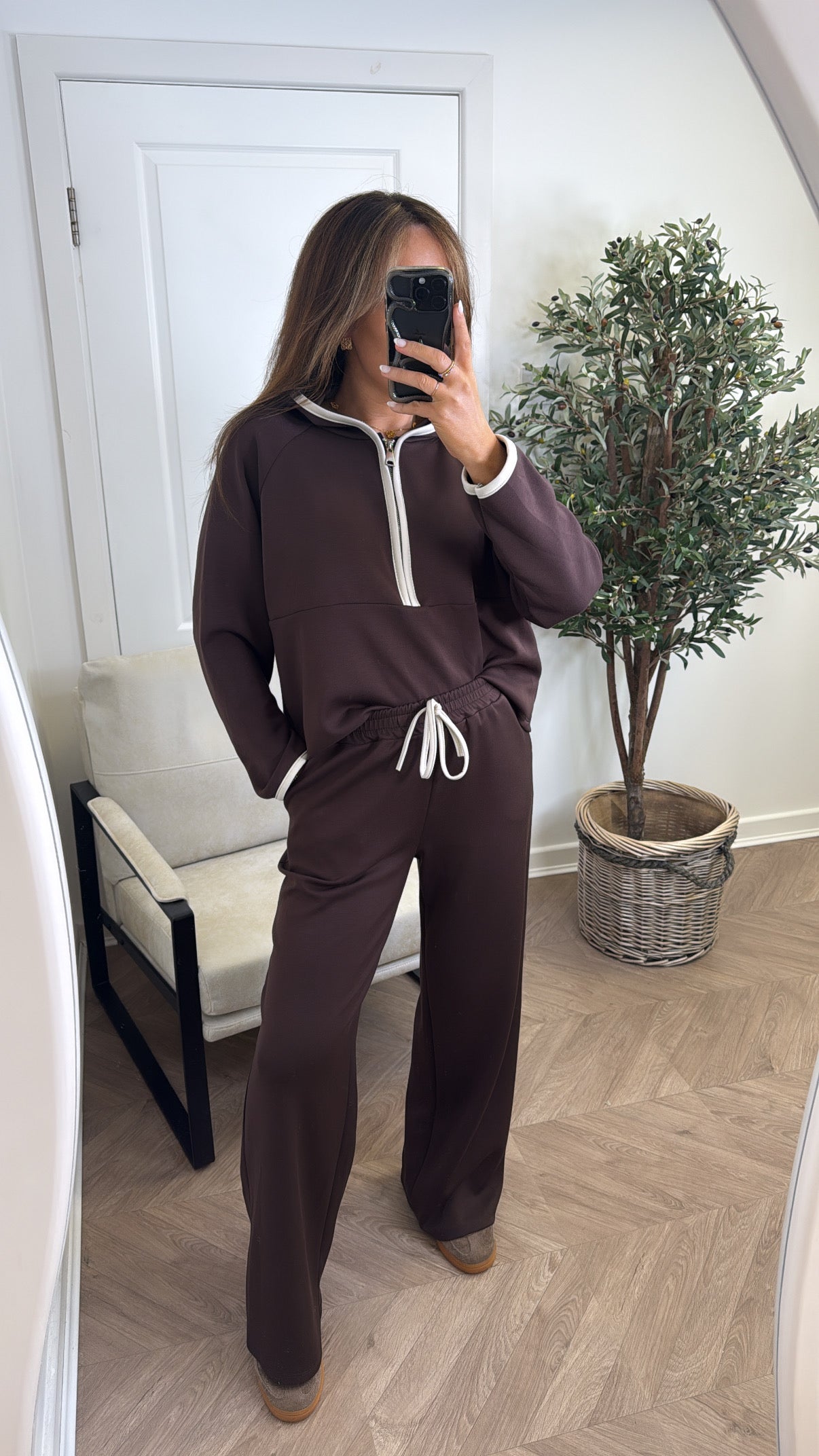 LIBERTY brown half zip hoody and trousers lounge set