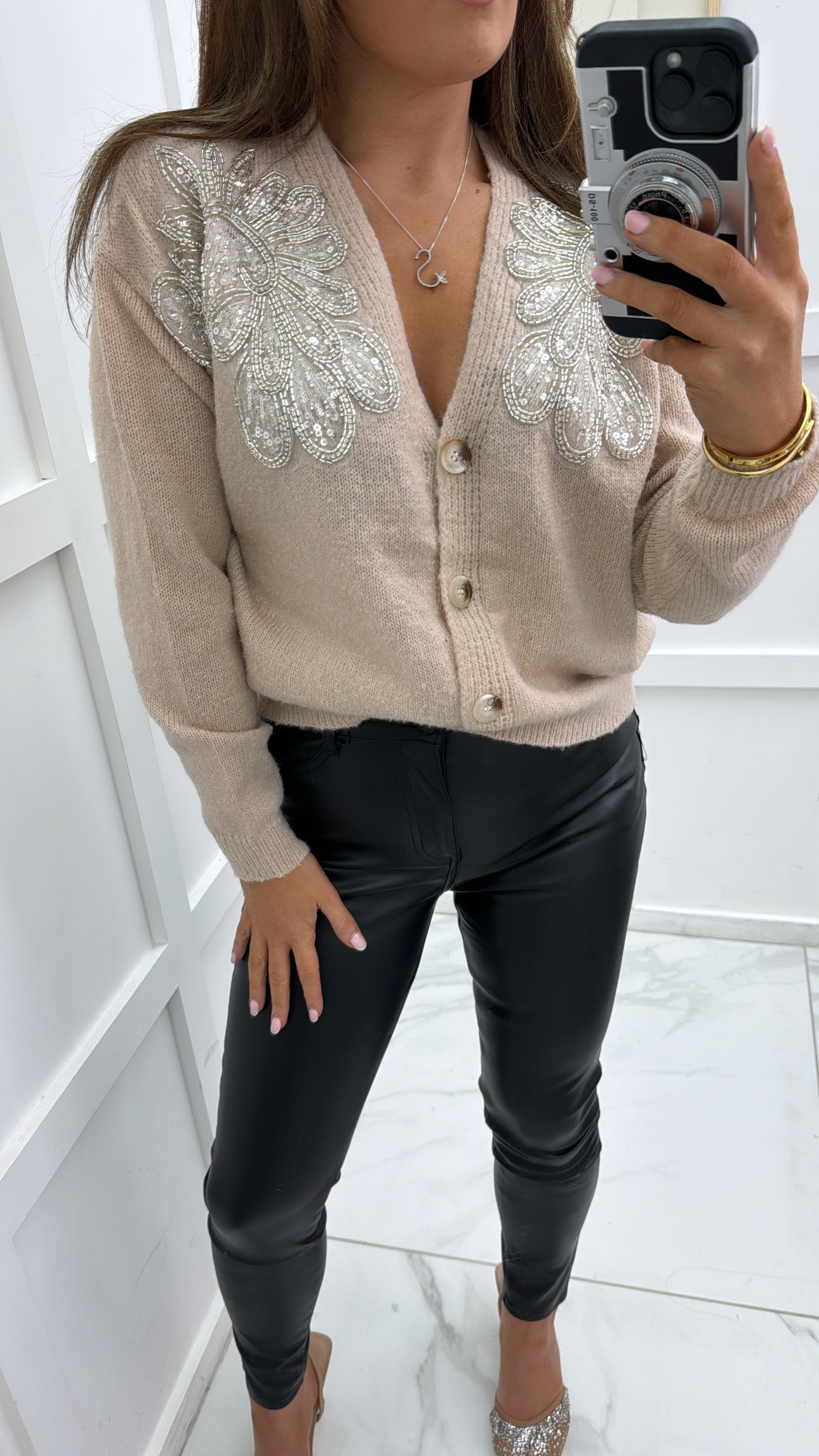 BROOKE beige embellished cardigan