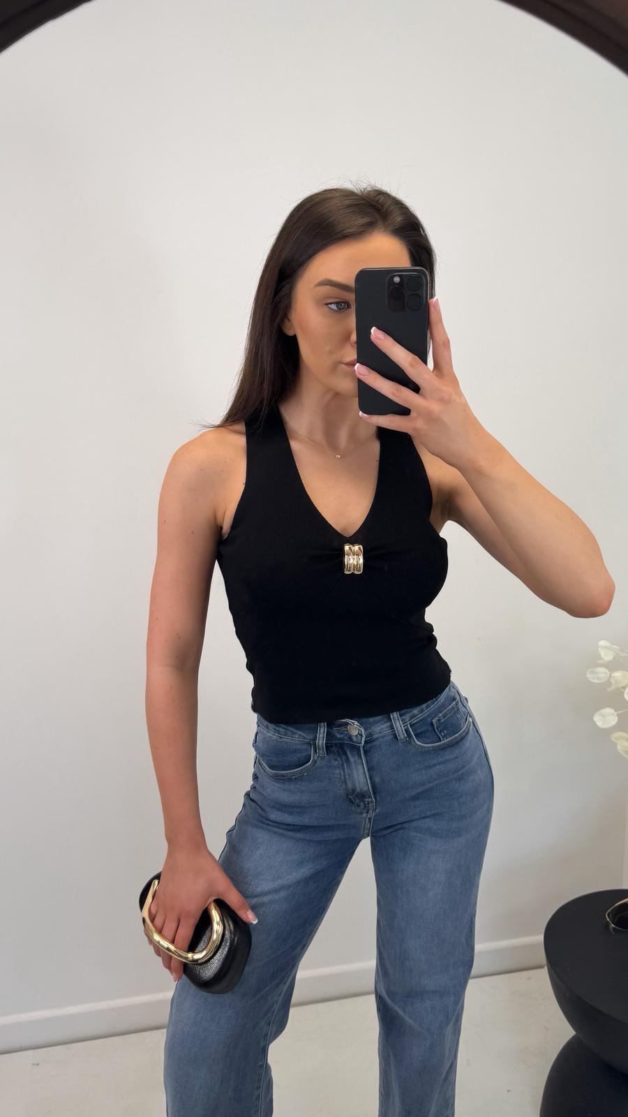 KRISTEN black fine knit top