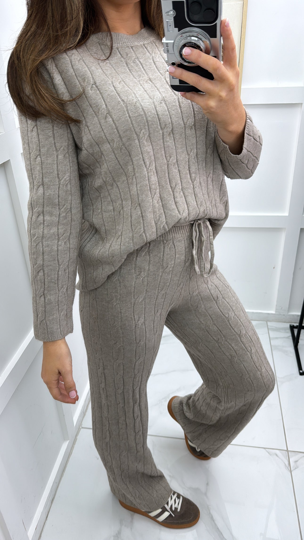 SOFIA biscuit knitted top & wide leg joggers co-ord