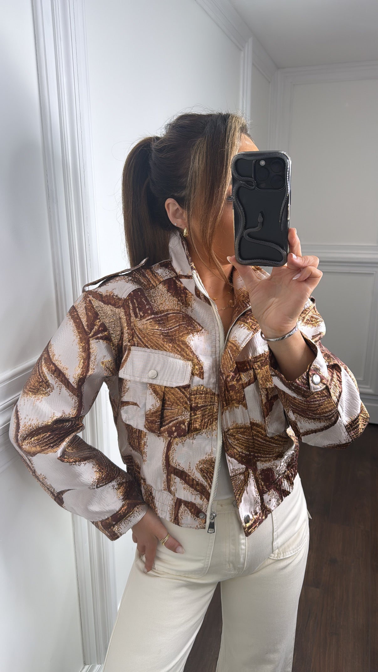 CHARLIZE brown luxe bomber jacket