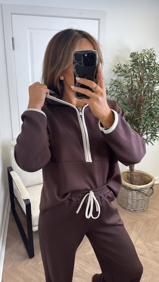 LIBERTY brown half zip hoody and trousers lounge set