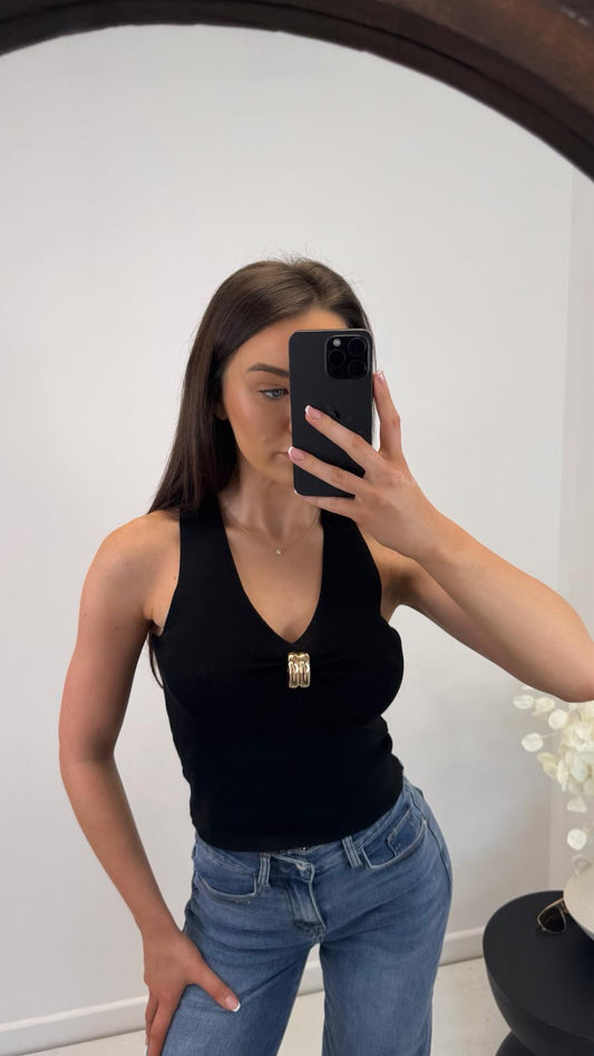 KRISTEN black fine knit top