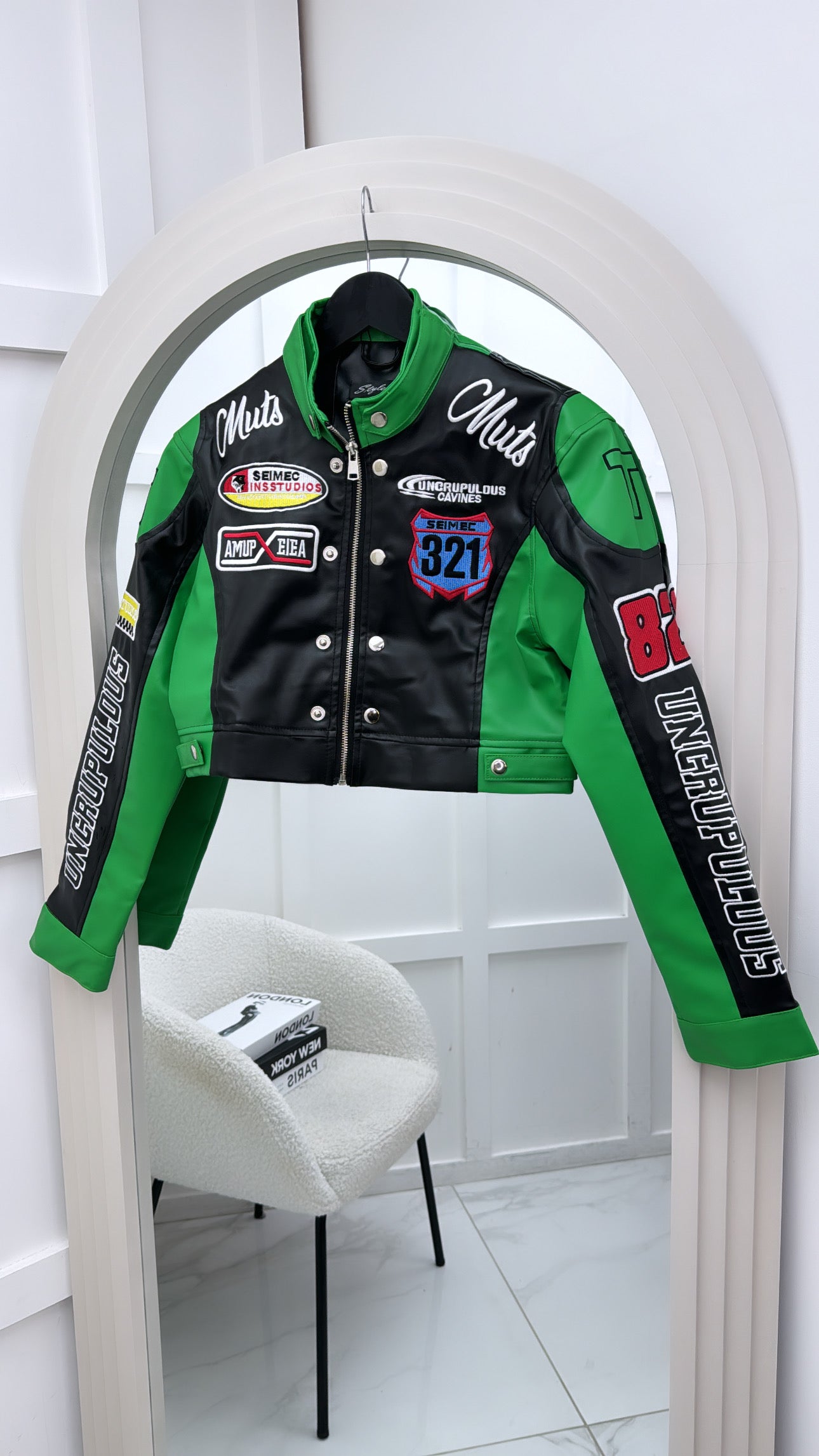 MELISSA green cropped racing biker jacket