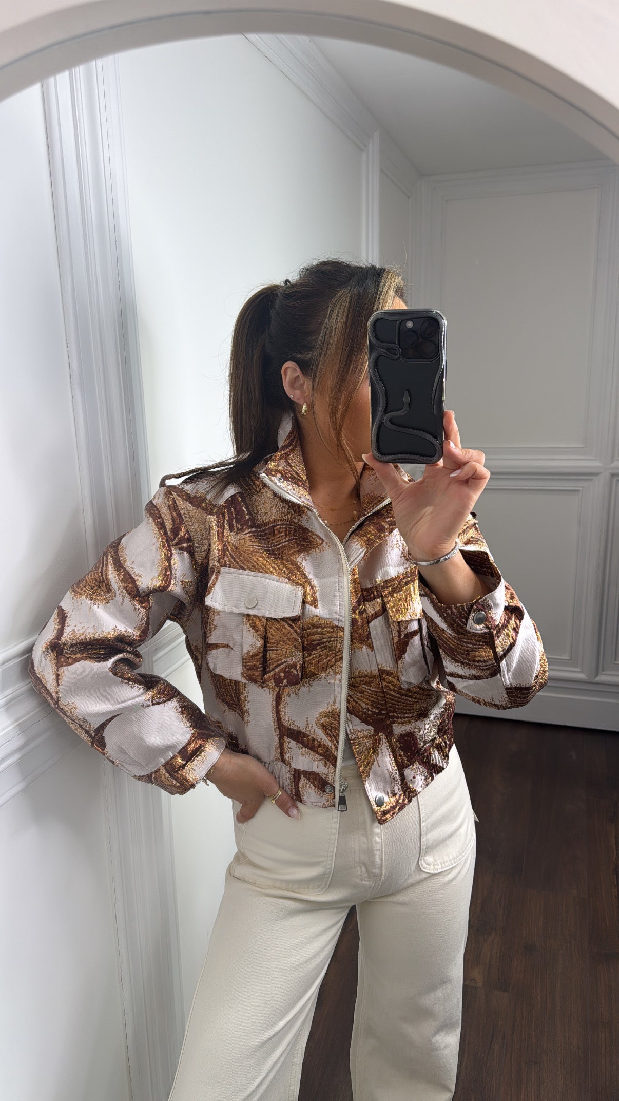 CHARLIZE brown luxe bomber jacket