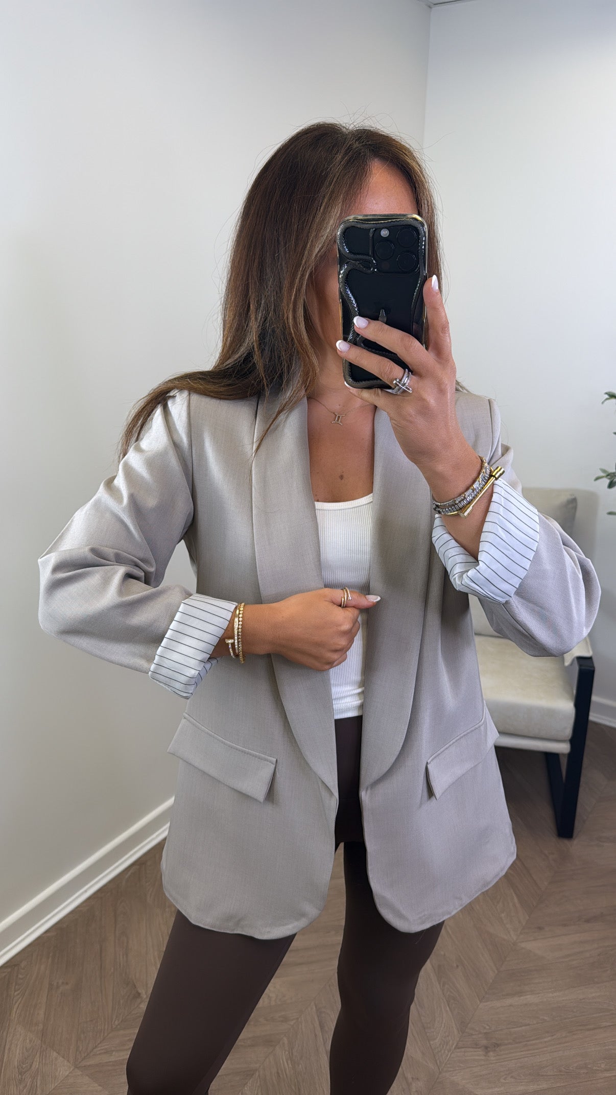 JENNIFER beige blazer with pinstripe cuff