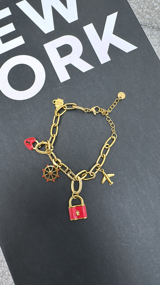 SHELLEY red padlock charm bracelet