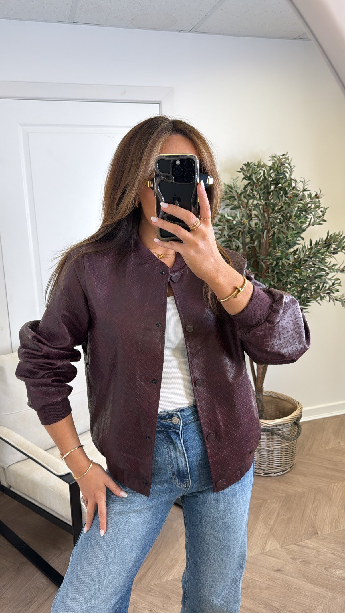 REBECCA burgundy woven bomber jacket