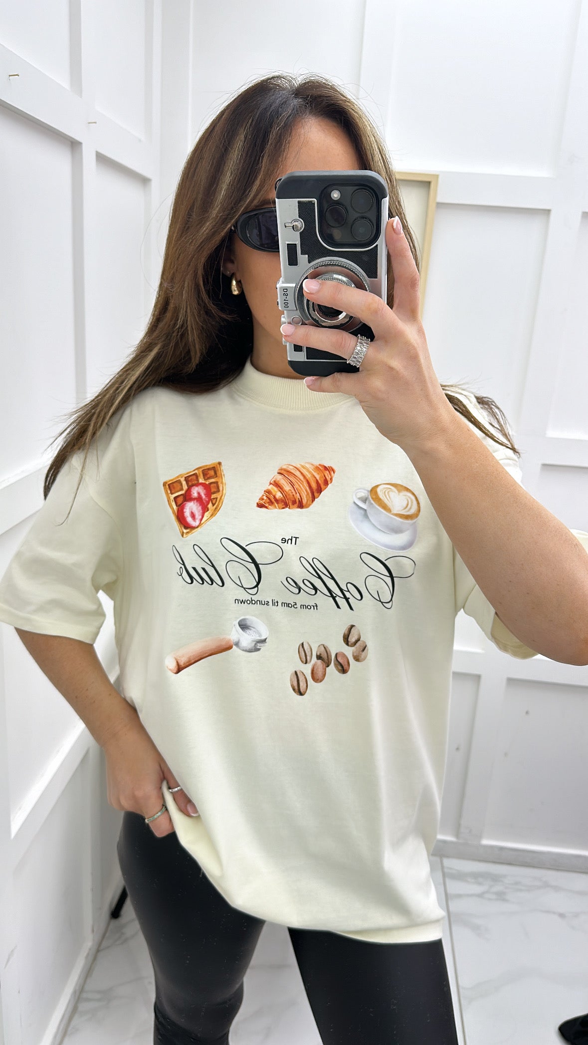 COFFEE CLUB cream oversize graphic t-shirt