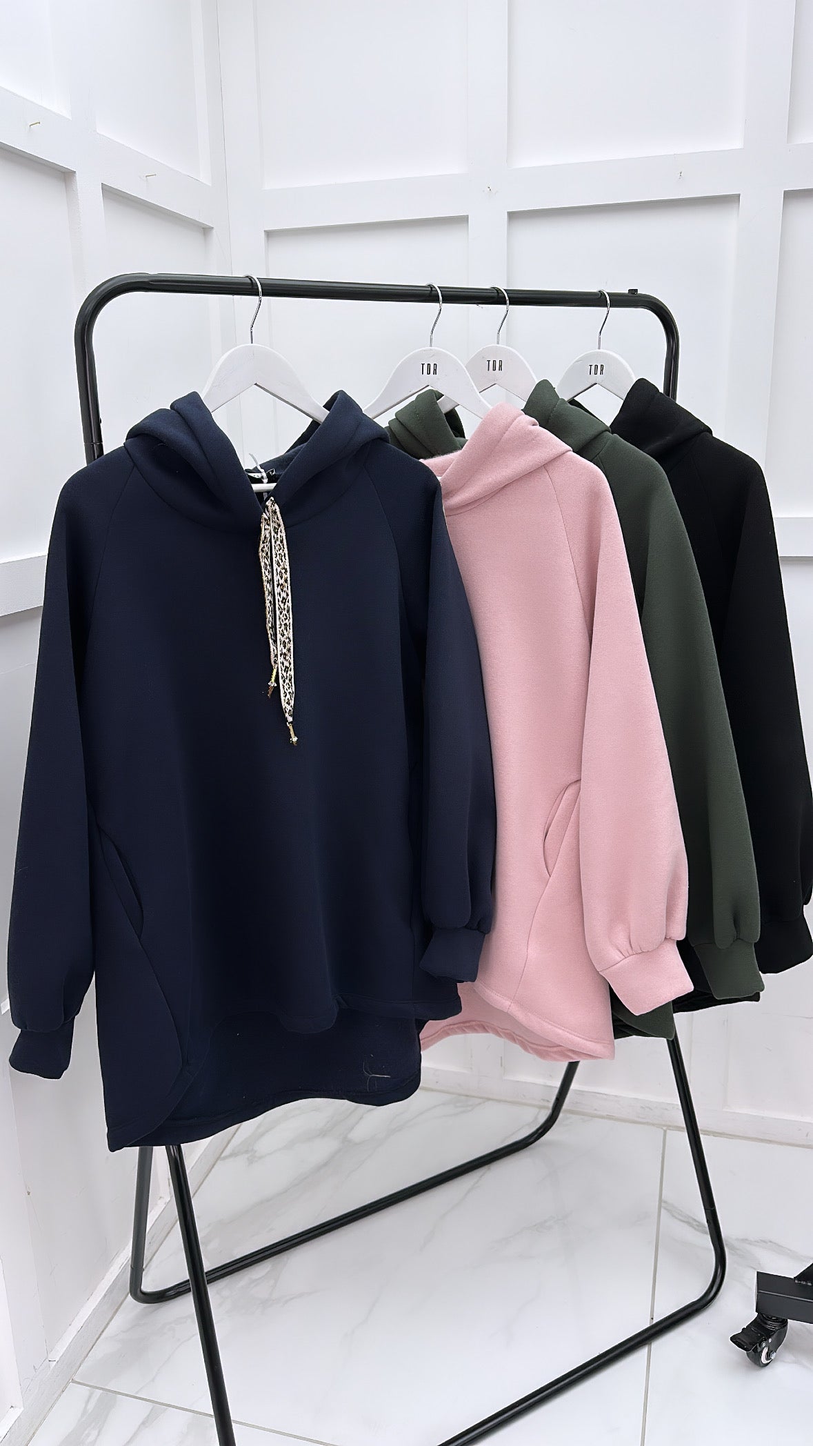 ELLA navy ribbon detail hoody