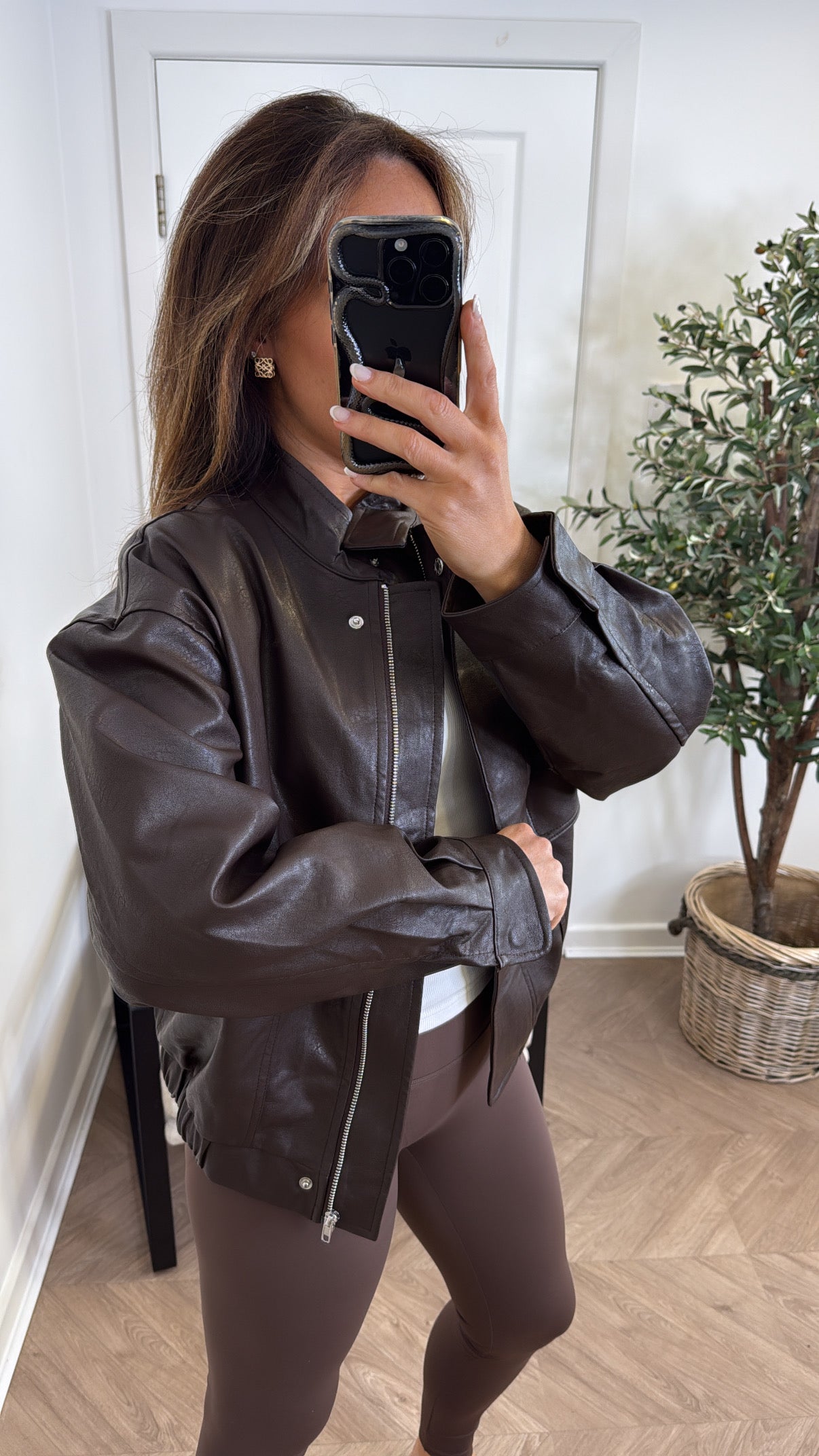 BELLA brown faux leather jacket
