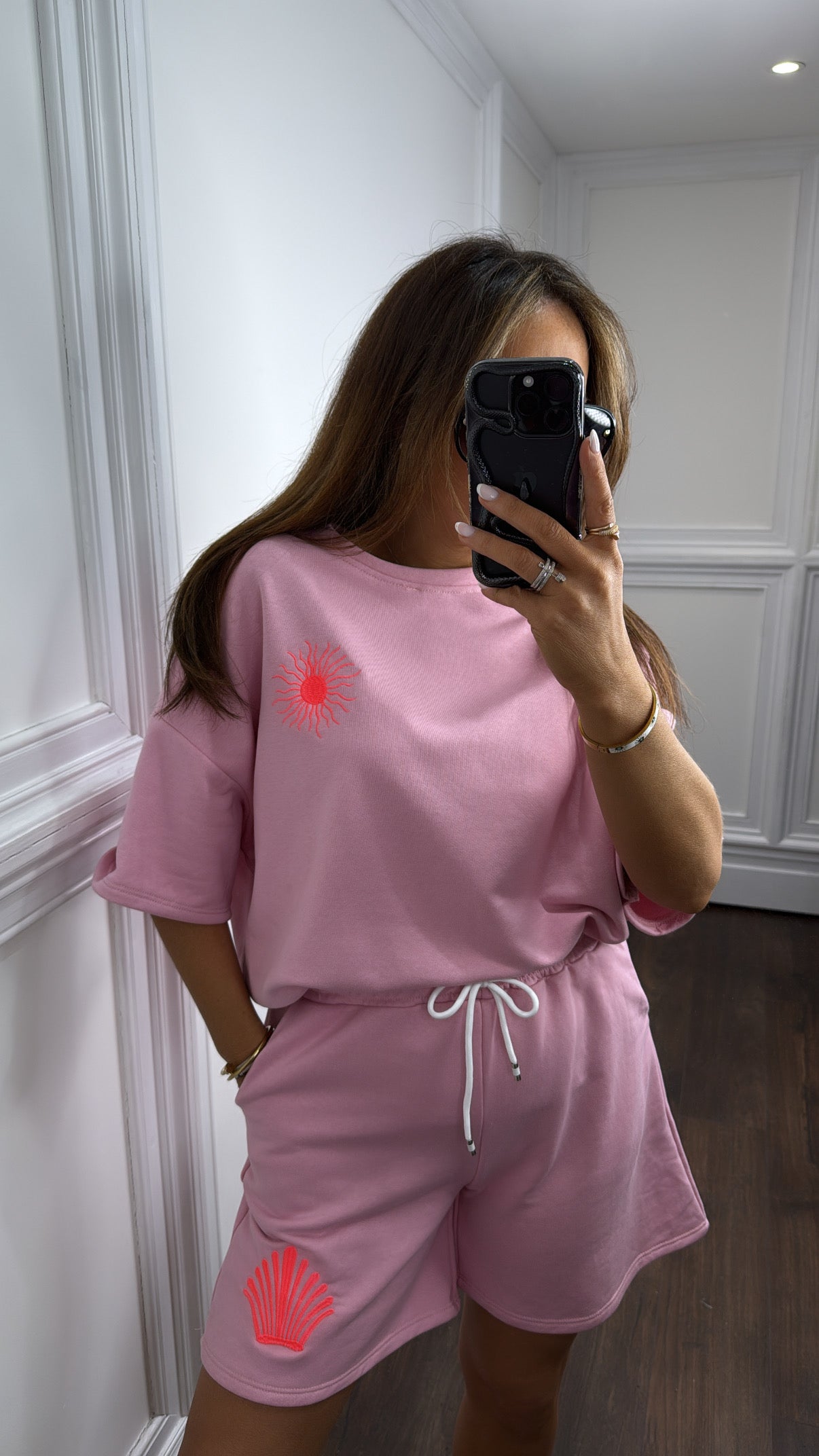 SUN AND SHELL pink oversize shorts co-ord