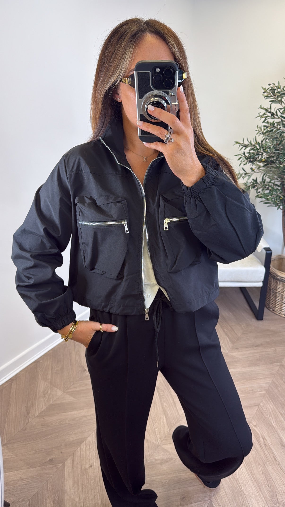 SARA black zip detail bomber jacket