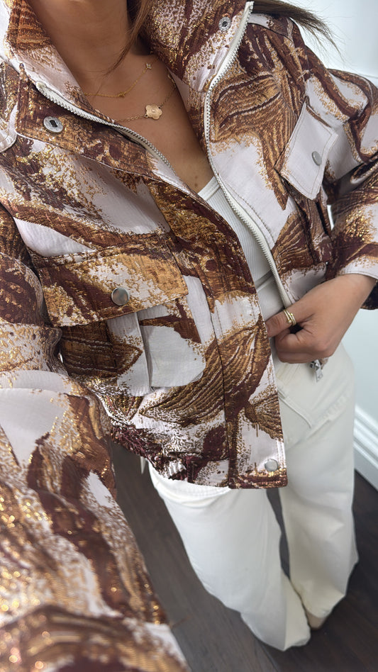 CHARLIZE brown luxe bomber jacket
