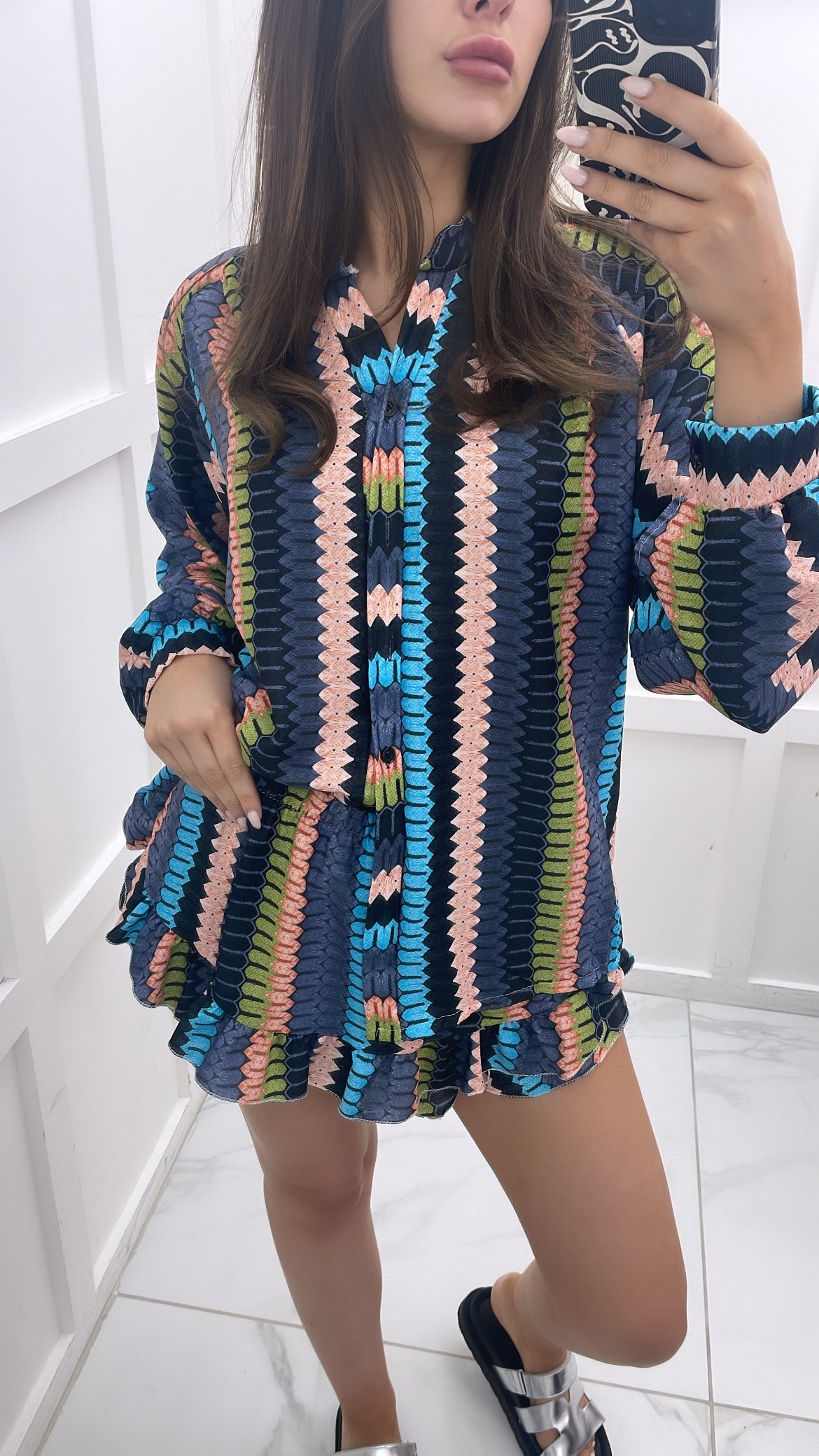 ELLIE dark blue multi print shirt and skort co-ord set