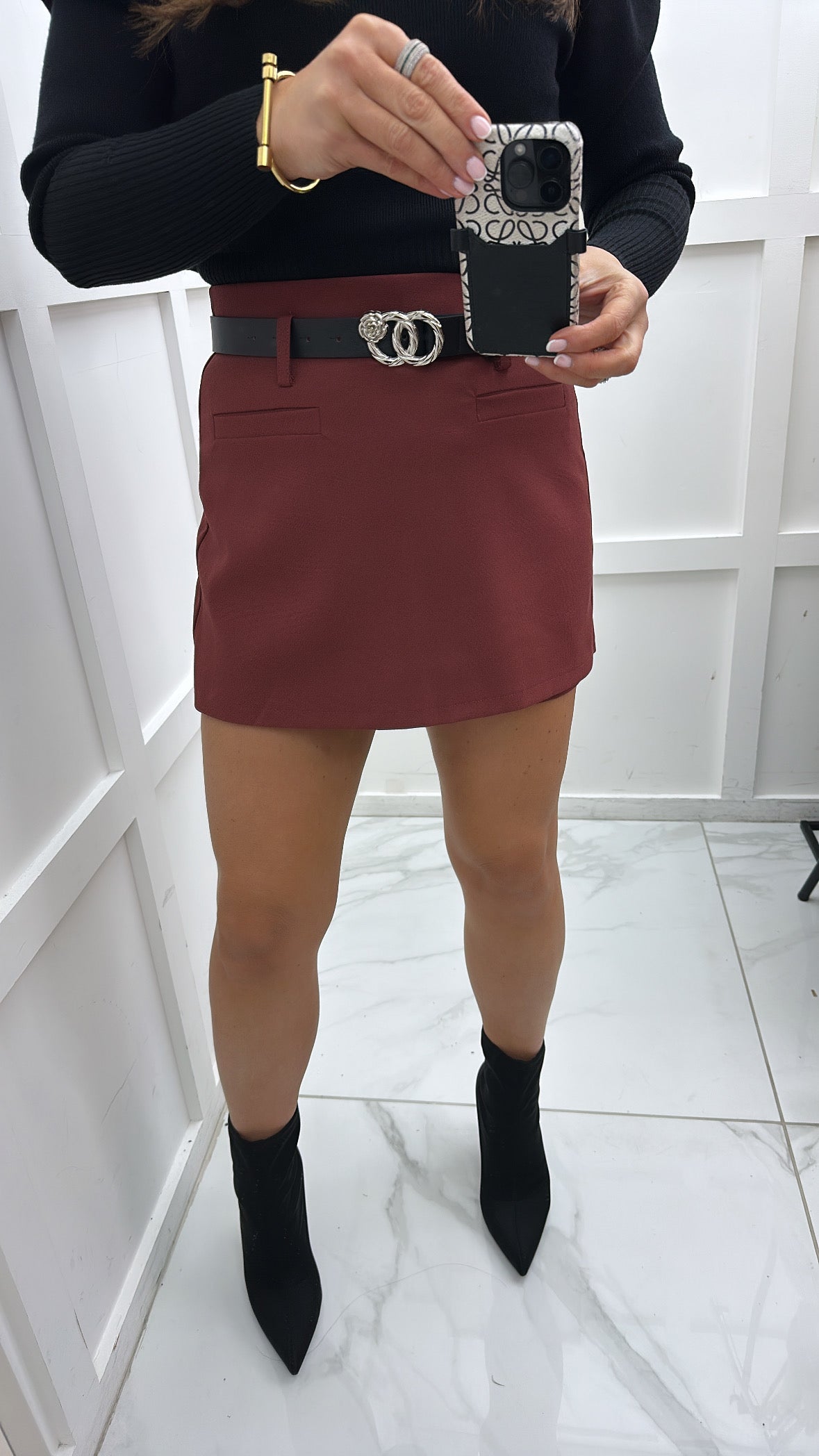 PORTIA burgundy tailored skort with belt