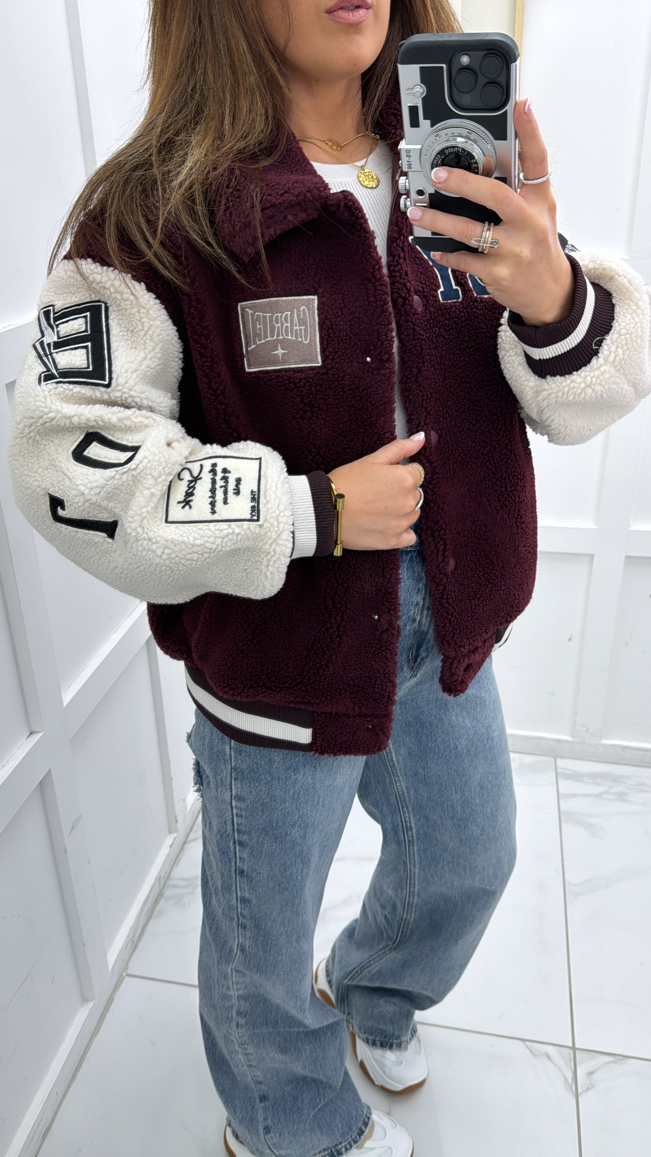 ELLA burgundy fleece baseball jacket