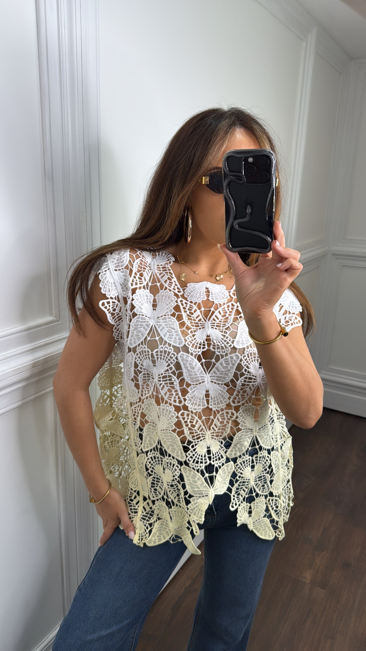 BUTTERFLY yellow crochet ombre top