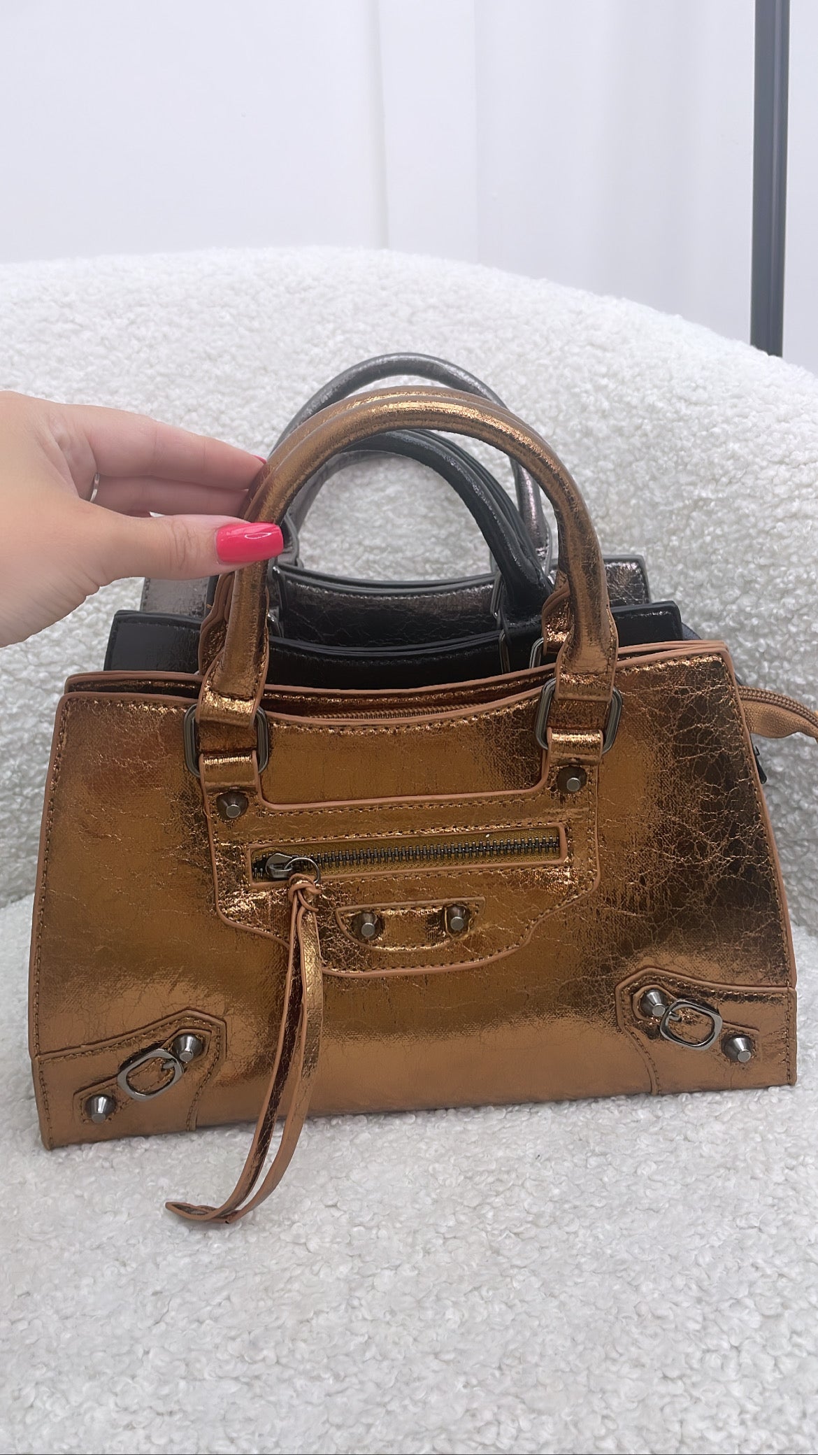 HARPER bronze zip detail grab bag