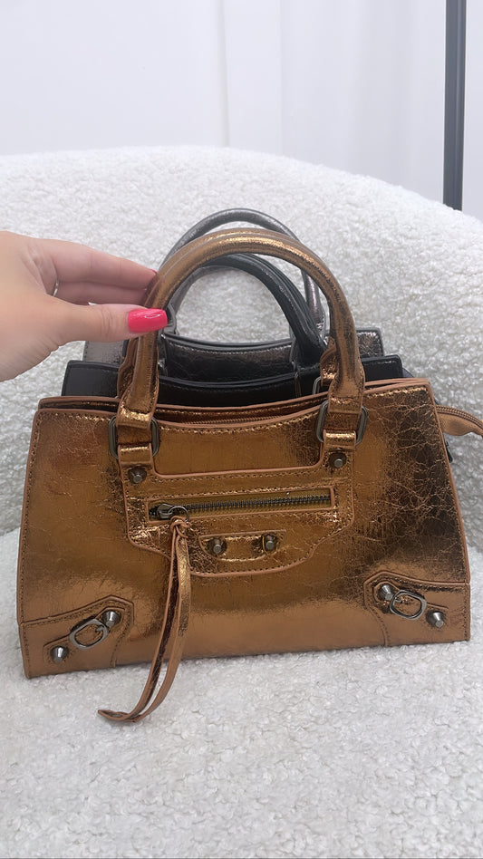 HARPER bronze zip detail grab bag