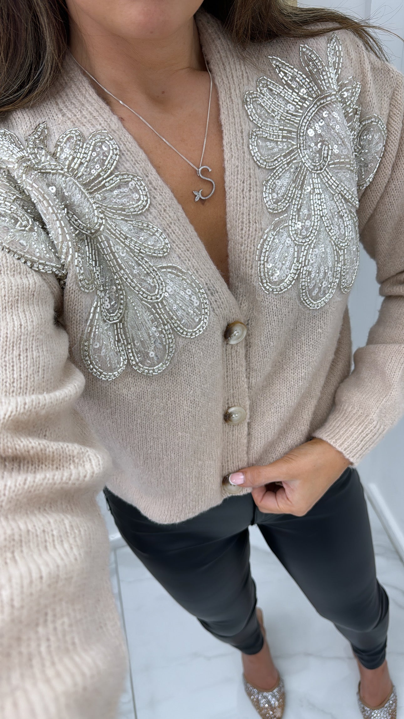 BROOKE beige embellished cardigan