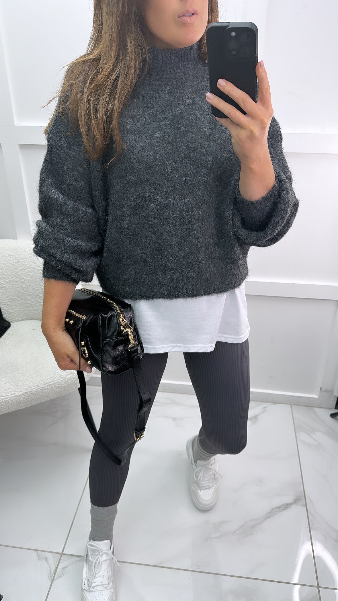 MYA charcoal fluffy high knit jumper