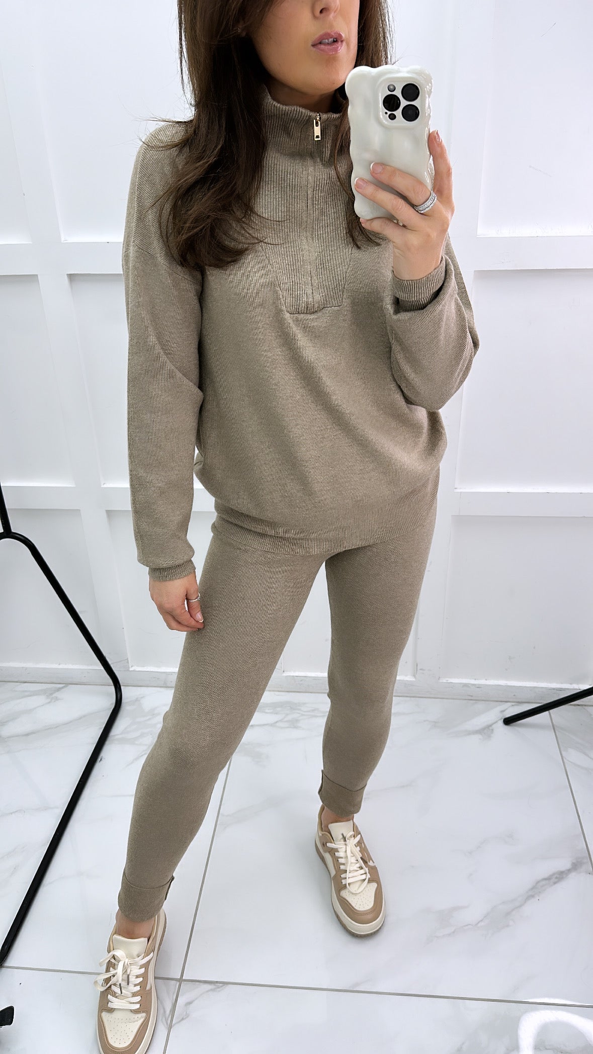 MOLLY biscuit half zip knitted lounge set