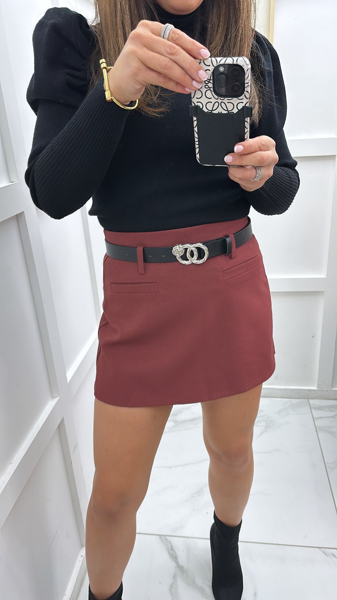 PORTIA burgundy tailored skort with belt