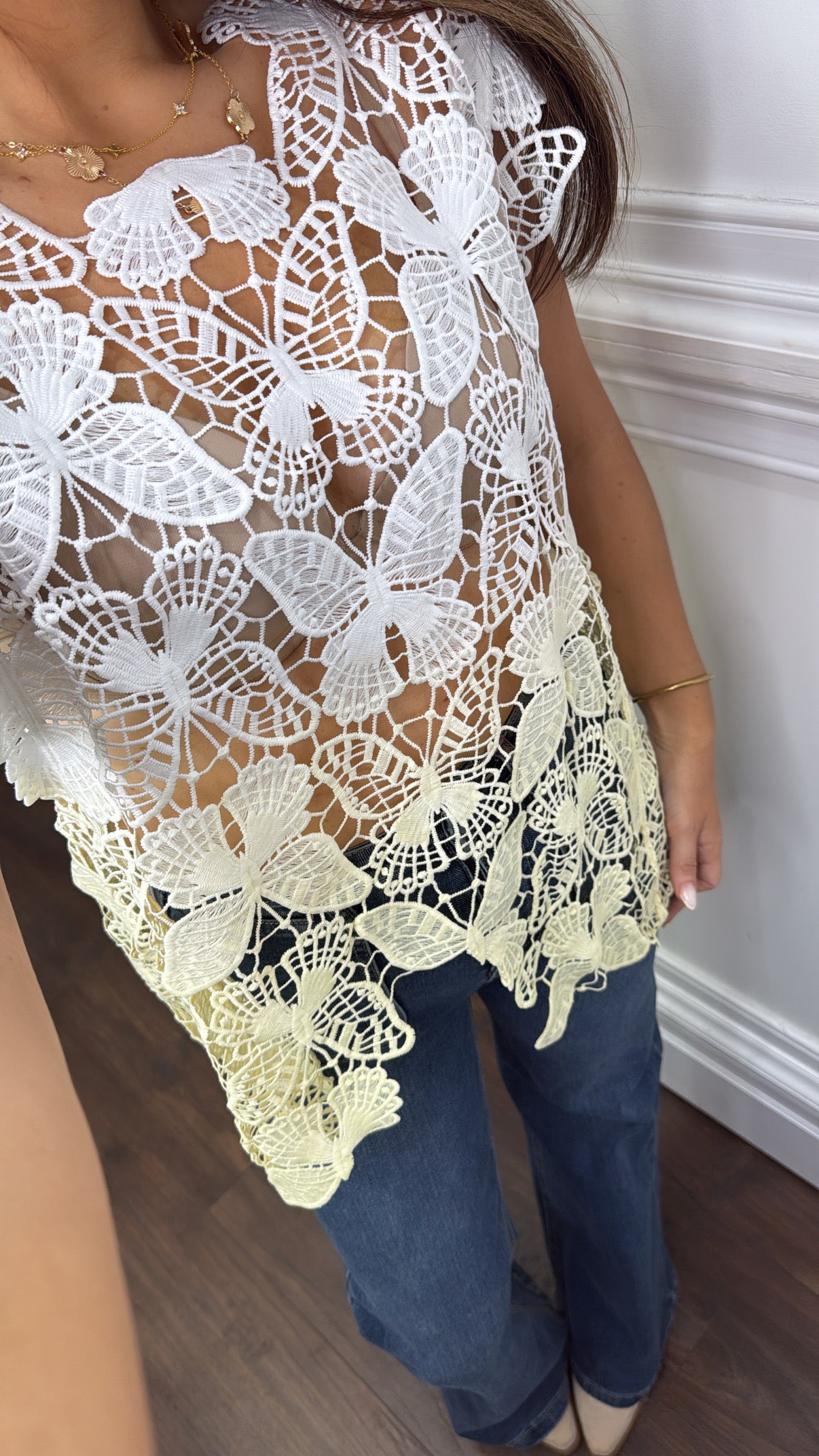 BUTTERFLY yellow crochet ombre top
