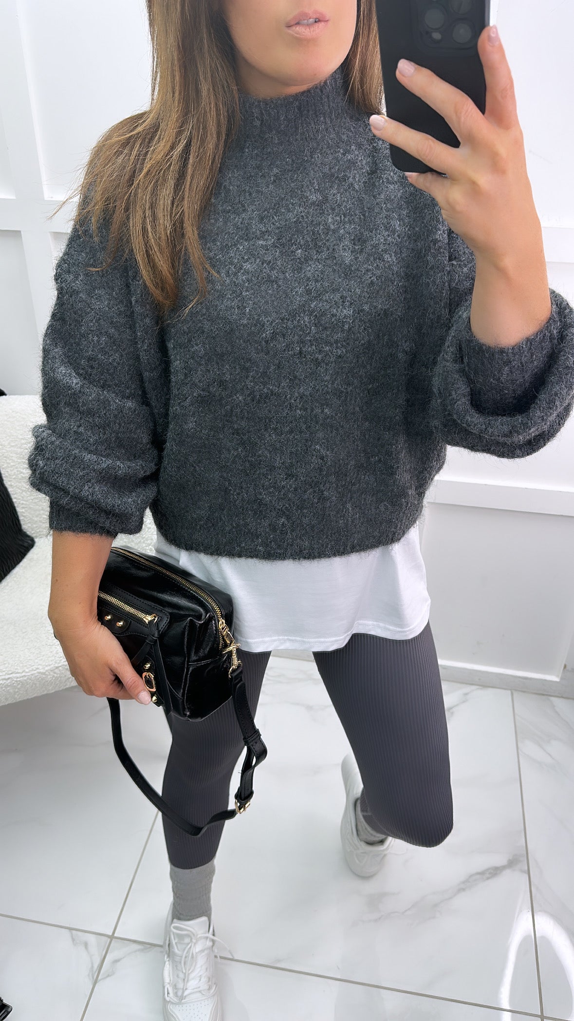 MYA charcoal fluffy high knit jumper