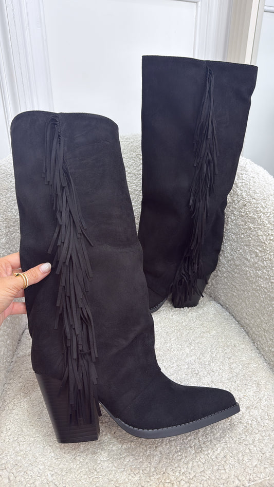 JOSIE black tassel knee high cow boy boots