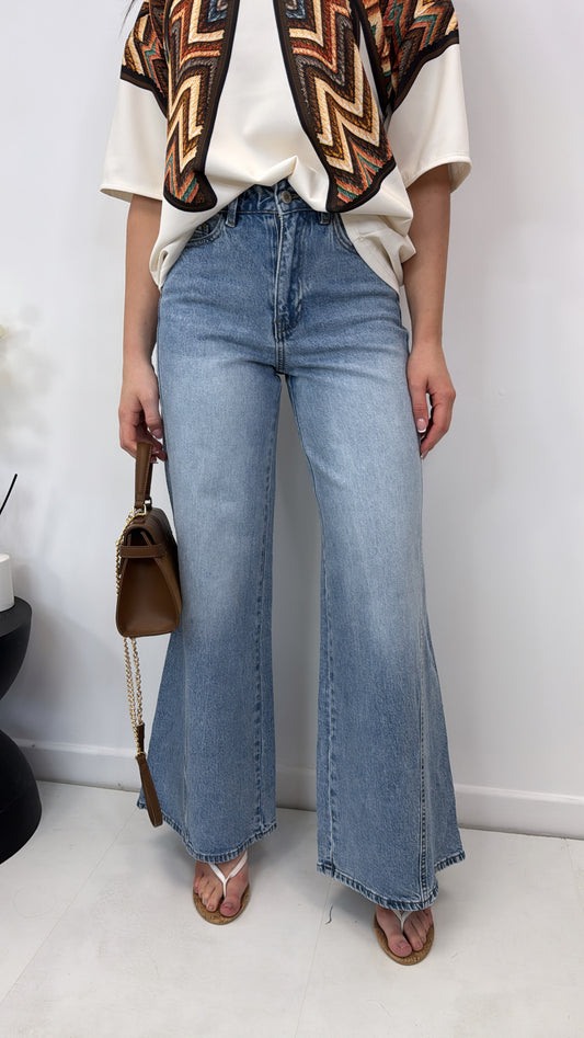 FIORA light wash wide leg jeans