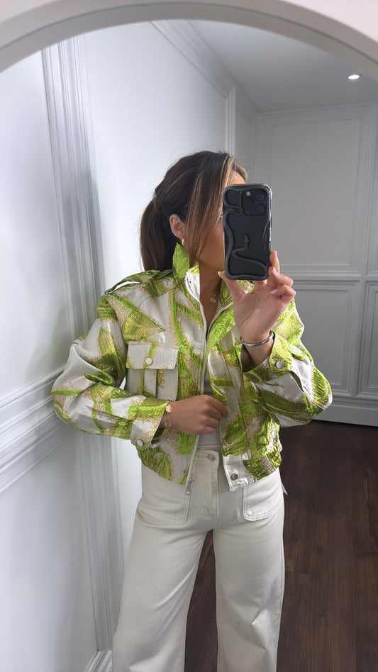 CHARLIZE lime green luxe bomber jacket