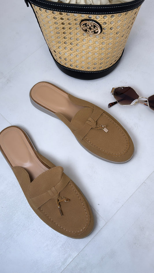 MILAN camel faux suede mules