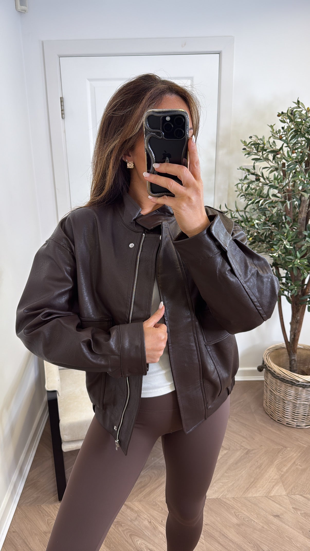 BELLA brown faux leather jacket