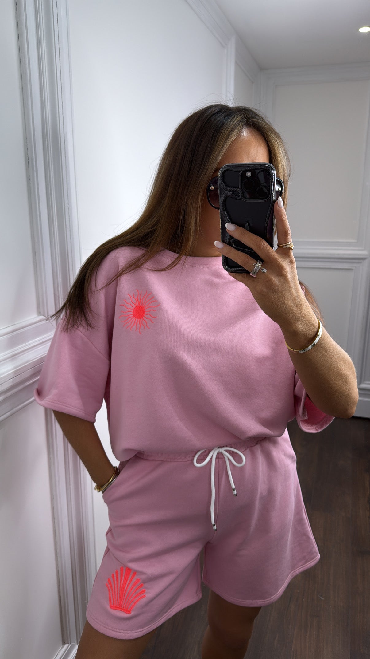 SUN AND SHELL pink oversize shorts co-ord