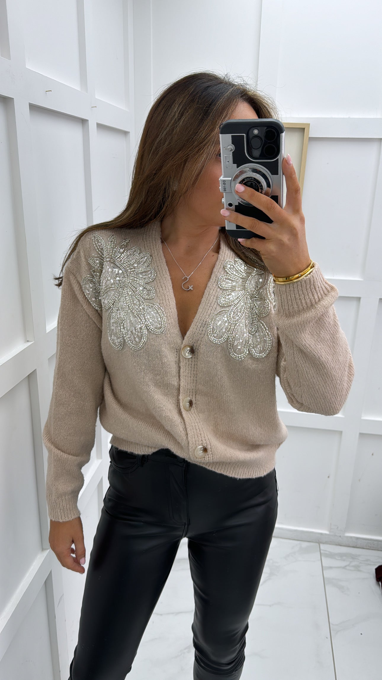 BROOKE beige embellished cardigan