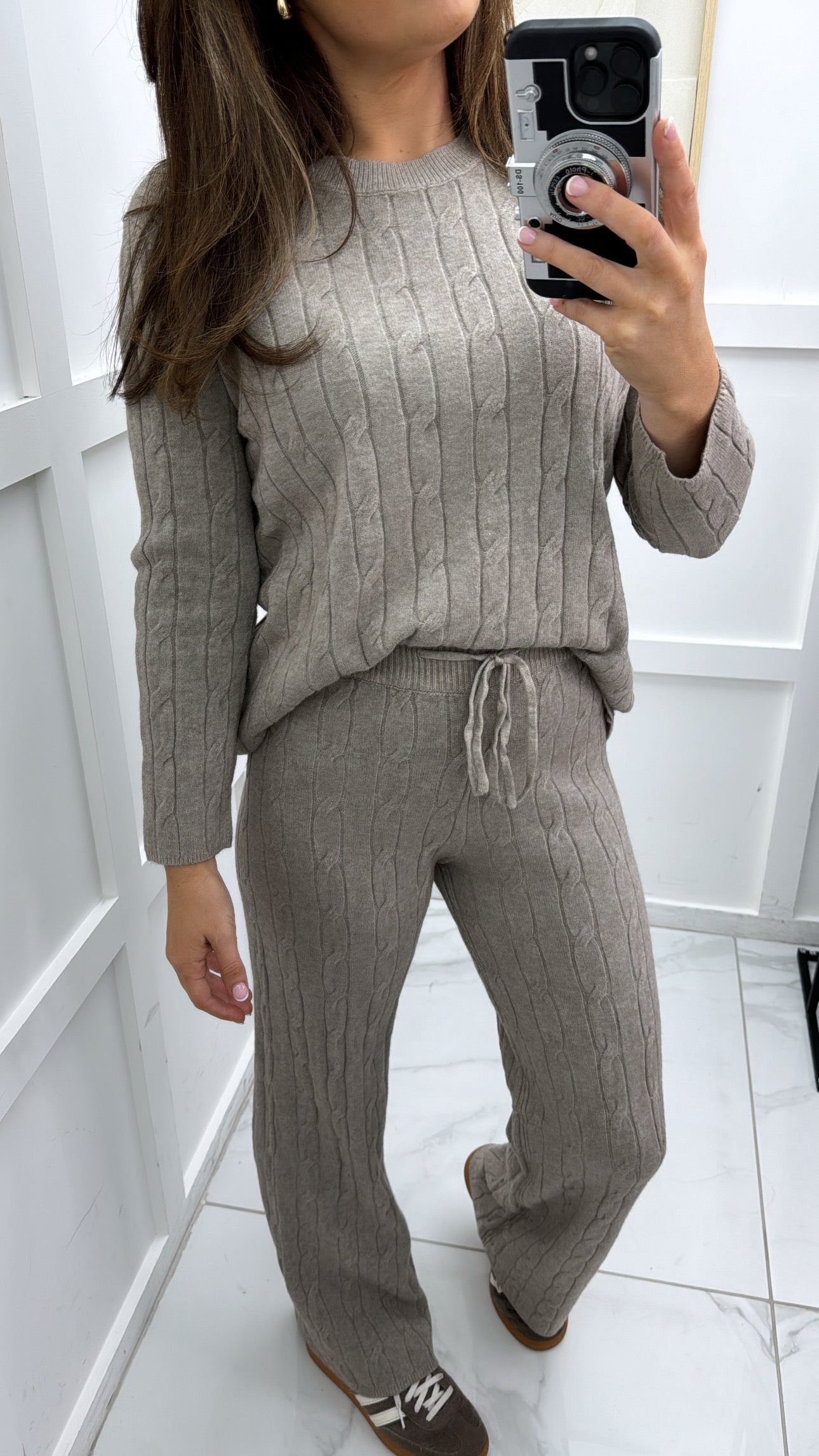 SOFIA biscuit knitted top & wide leg joggers co-ord