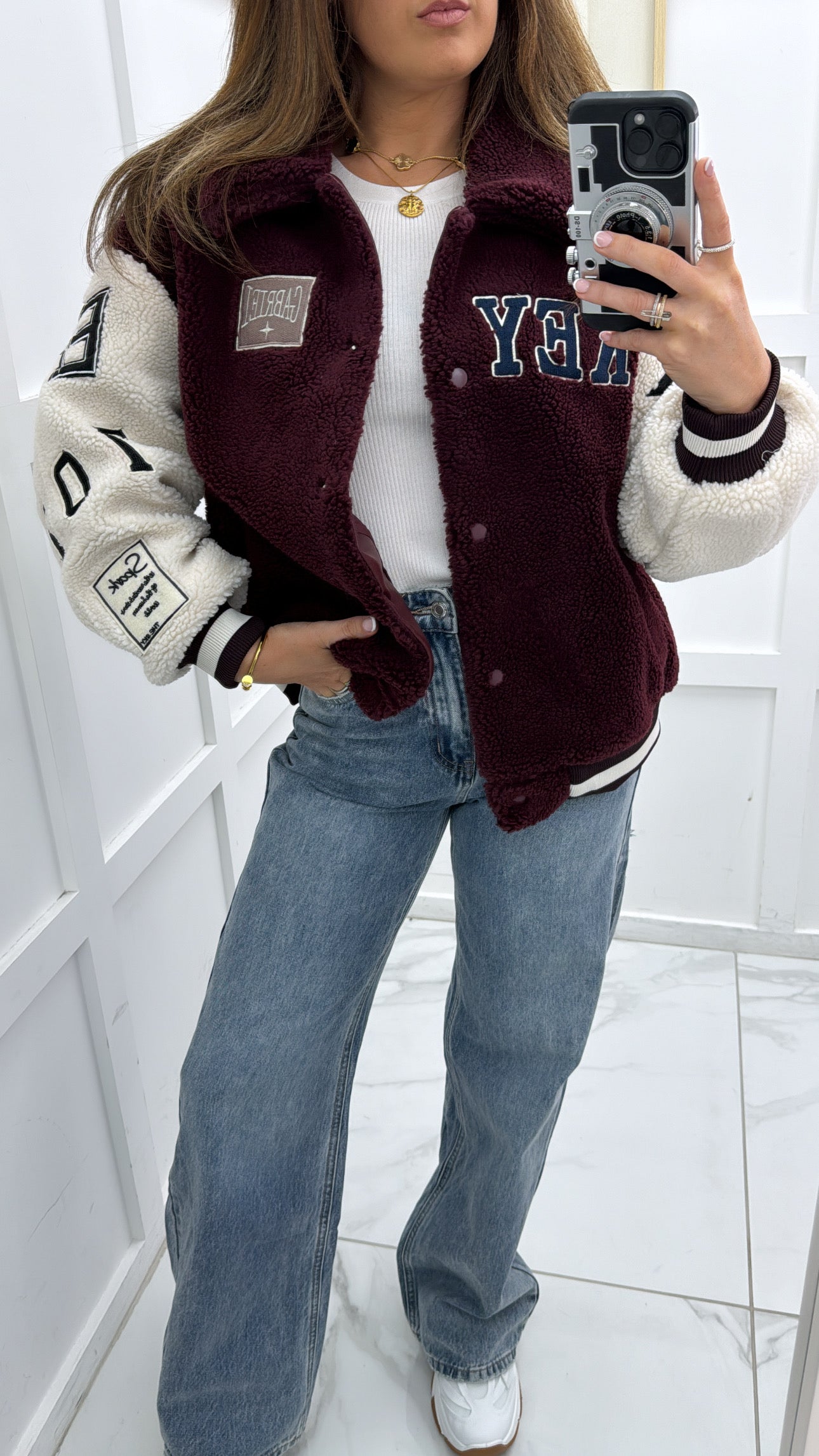 ELLA burgundy fleece baseball jacket