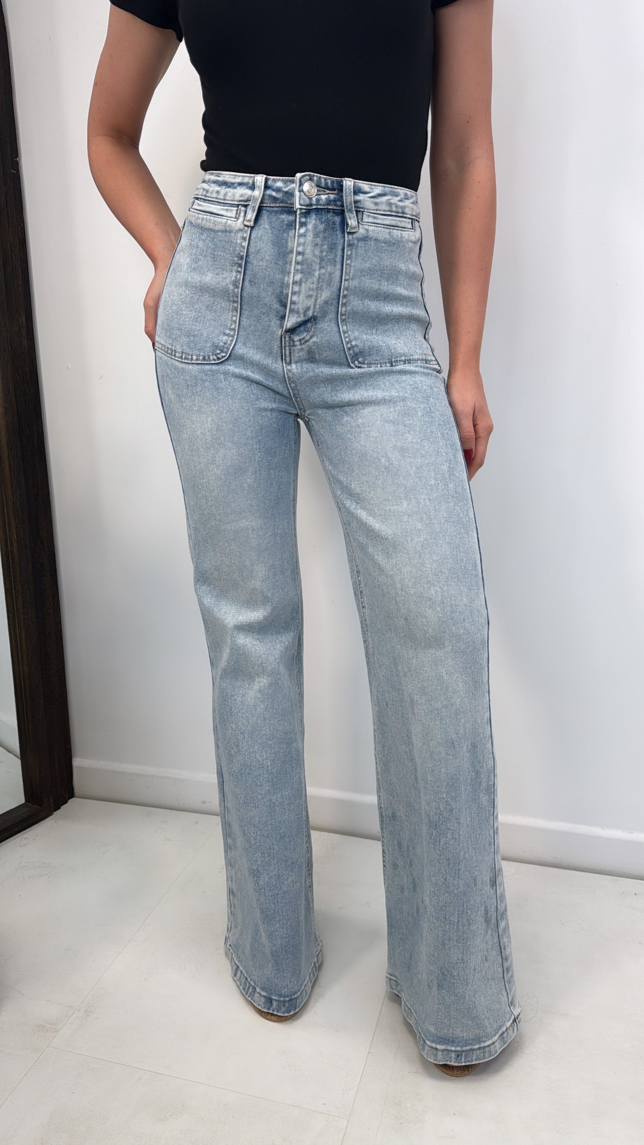 FERNE blue light wash wide leg denim jeans
