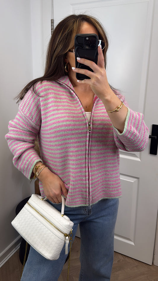 MILEY mint and pink stripe cardigan