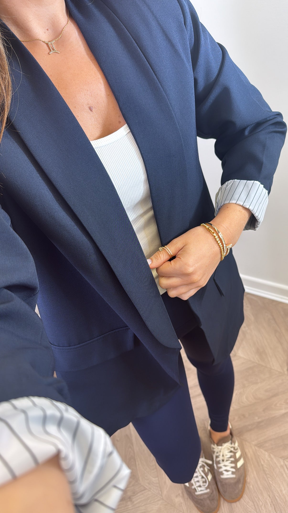 JENNIFER navy blazer with pinstripe cuff