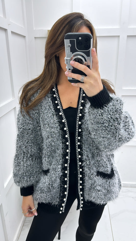 MELISSA silver & black glitter pearl detail cardigan