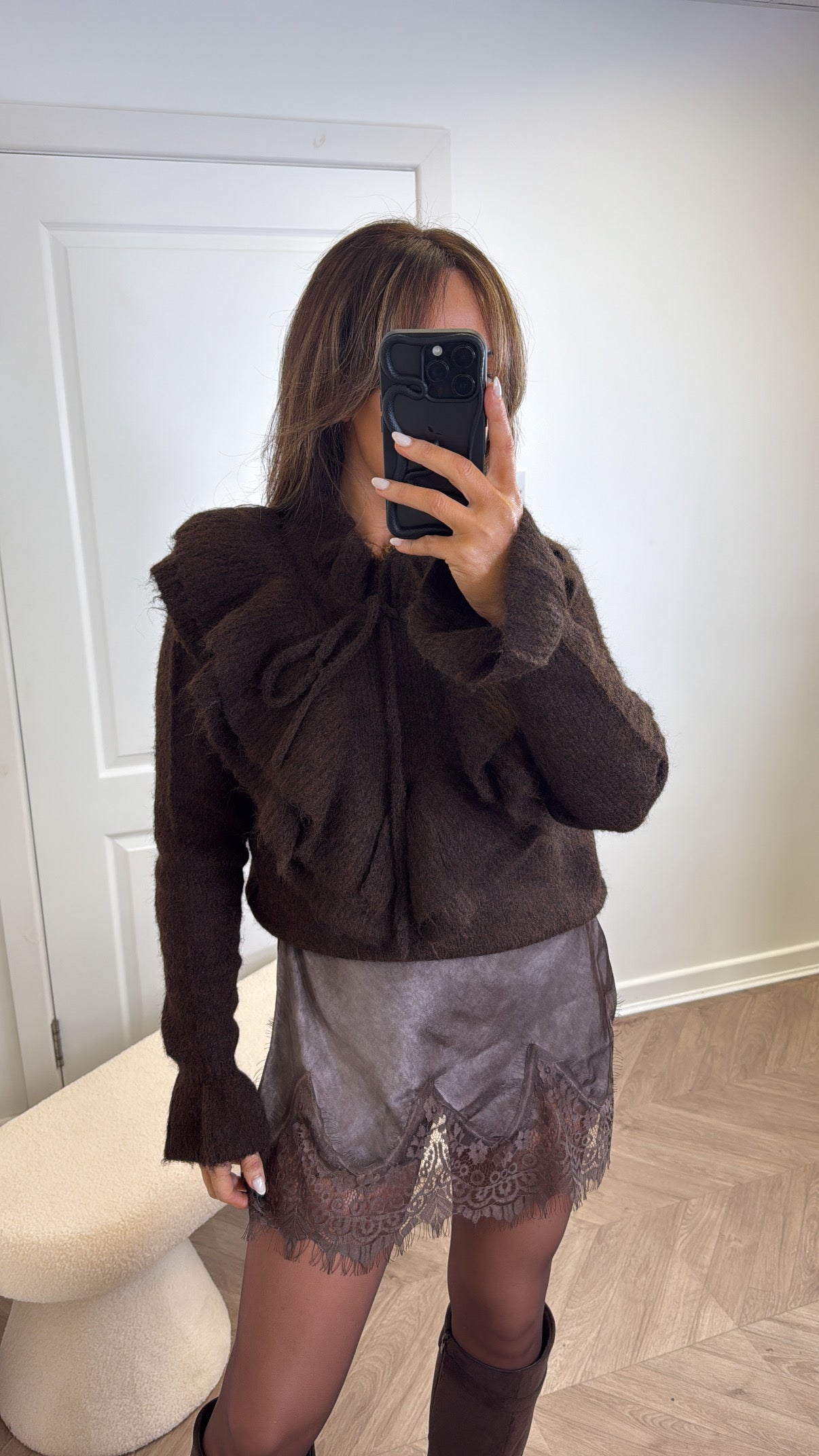 WILMA brown lace hem skirt